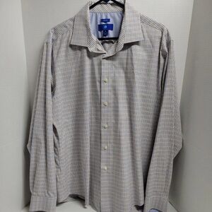 Egara Non-Iron Shirt Men's Size XL Blue Yellow Check Long Sleeve Button Down